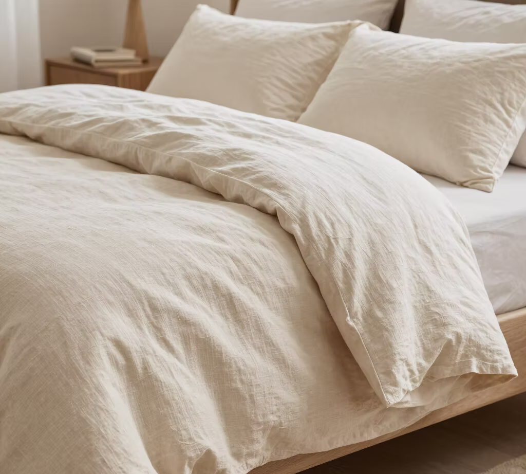 Natural linen duvet cover with relaxed drape