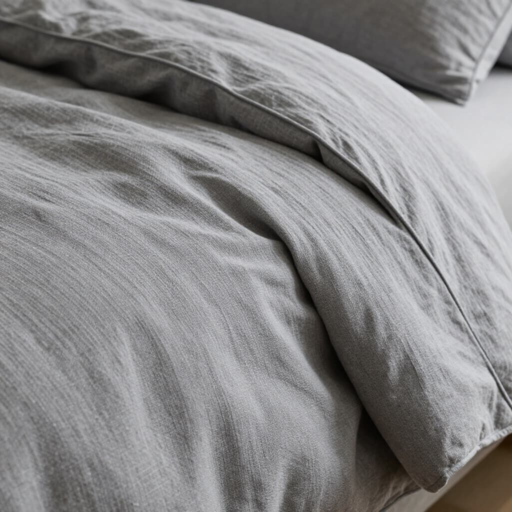 Close detail of stone-washed cotton duvet cover